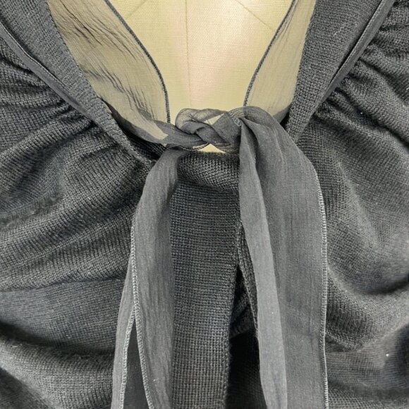 Prada Knit Wool Blend Rucjed V Neck Sheer Trim Self Tie Plunge Sweater - Picture 3 of 10